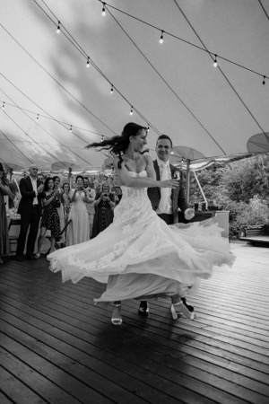 Happy wedding couple after their first dance choreography lesson with Honor Roche